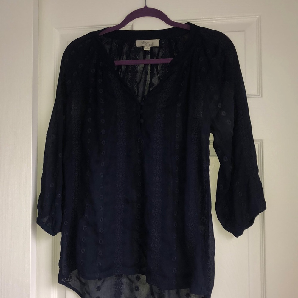 Navy Blouse with Lace detail